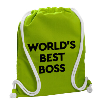 World's best boss, Backpack bag GYMBAG LIME GREEN, with pocket (40x48cm) & thick cords