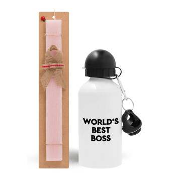 World's best boss, Easter Set, metallic aluminum bottle (500ml) & aromatic flat Easter candle (30cm) (PINK)