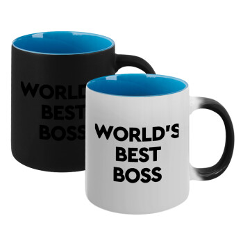 World's best boss, Κούπα Μαγική εσωτερικό μπλε, κεραμική 330ml που αλλάζει χρώμα με το ζεστό ρόφημα