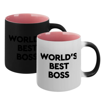 World's best boss, Κούπα Μαγική εσωτερικό ΡΟΖ, κεραμική 330ml που αλλάζει χρώμα με το ζεστό ρόφημα (1 τεμάχιο)