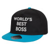 Child's Flat Snapback Hat, Black/Blue (100% COTTON, CHILD, UNISEX, ONE SIZE)