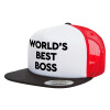 Adult Foam Flat Snapback with Mesh Black-White-Red (POLYESTER, ADULT, UNISEX, ONE SIZE)