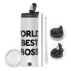 Travel Tumbler 2 Lids, with metal straw & cleaning brush (Stainless steel 304 Food grade, BPA free, 600ml)