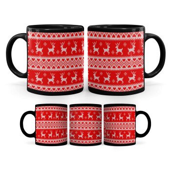 Deer knitted, Mug black, ceramic, 330ml