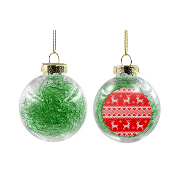 Deer knitted, Χριστουγεννιάτικη μπάλα δένδρου διάφανη με πράσινο γέμισμα 8cm
