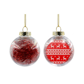 Deer knitted, Χριστουγεννιάτικη μπάλα δένδρου διάφανη με κόκκινο γέμισμα 8cm
