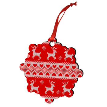 Deer knitted, Christmas ornament snowflake wooden 7.5cm