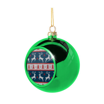 Deer knitted blue, Χριστουγεννιάτικη μπάλα δένδρου Πράσινη 8cm