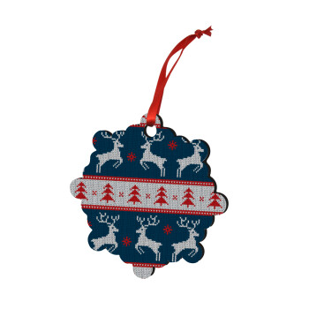 Deer knitted blue, Christmas ornament snowflake wooden 7.5cm