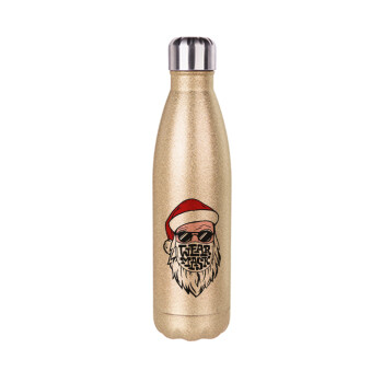 Santa wear mask, Glitter gold stainless steel thermos bottle, double-walled, 500ml