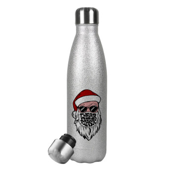 Santa wear mask, Metallic Glitter Silver Thermos Flask (Stainless steel), double-walled, 500ml