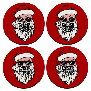 Santa wear mask, SET of 4 round wooden coasters (9cm)