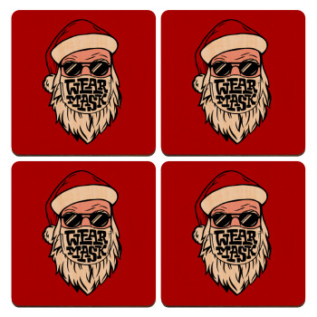 Santa wear mask, ΣΕΤ x4 Σουβέρ ξύλινα τετράγωνα plywood (9cm)