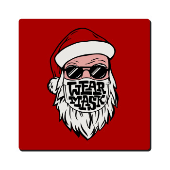 Santa wear mask, Τετράγωνο μαγνητάκι ξύλινο 6x6cm