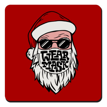 Santa wear mask, Τετράγωνο μαγνητάκι ξύλινο 9x9cm