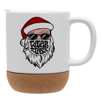 Santa wear mask, Ceramic coffee mug Cork (MAT), 330ml (1pcs)