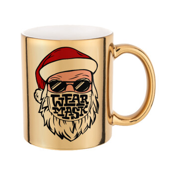 Santa wear mask, Mug ceramic, gold mirror, 330ml