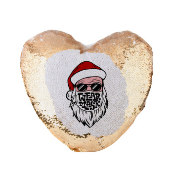 Santa wear mask, Μαξιλάρι καναπέ καρδιά Μαγικό Χρυσό με πούλιες 40x40cm περιέχεται το  γέμισμα