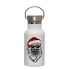 Metallic thermos (Stainless steel) White with wooden lid (bamboo), double-walled, 350ml