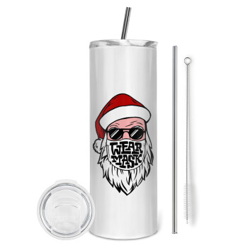 Santa wear mask, Eco friendly stainless steel tumbler 600ml, with metal straw & cleaning brush