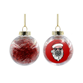 Santa wear mask, Χριστουγεννιάτικη μπάλα δένδρου διάφανη με κόκκινο γέμισμα 8cm