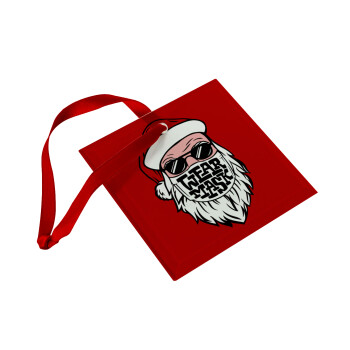Santa wear mask, Χριστουγεννιάτικο στολίδι γυάλινο τετράγωνο 9x9cm