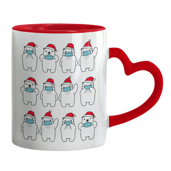 Polar bear facemask, Mug heart red handle, ceramic, 330ml