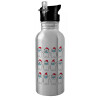 Water bottle Silver with straw, stainless steel 600ml