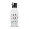 White water bottle with straw, stainless steel 600ml