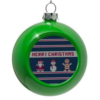 Merry christmas knitted, Green Christmas tree ornament bauble 8cm