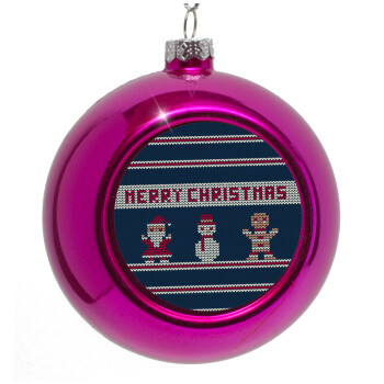 Merry christmas knitted, Purple Christmas tree ornament bauble 8cm