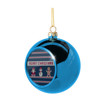 Merry christmas knitted, Blue Christmas tree ball ornament 8cm