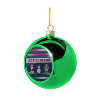 Merry christmas knitted, Green Christmas tree ornament ball 8cm