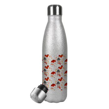 Santa ho ho ho, Metallic Glitter Silver Thermos Flask (Stainless steel), double-walled, 500ml