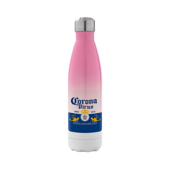 Corona virus, Metal mug thermos Pink/White (Stainless steel), double wall, 500ml