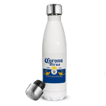 Corona virus, Metal mug thermos White (Stainless steel), double wall, 500ml