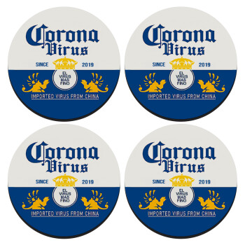 Corona virus, ΣΕΤ 4 Σουβέρ ξύλινα στρογγυλά (9cm)