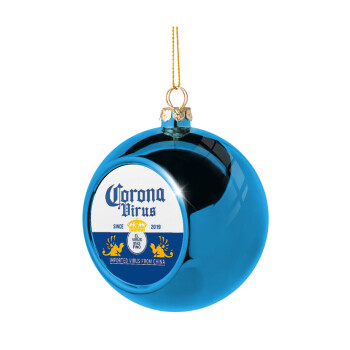 Corona virus, Blue Christmas tree ball ornament 8cm