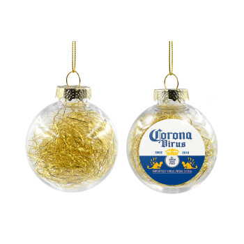 Corona virus, Transparent Christmas tree ball ornament with gold filling 8cm