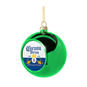 Corona virus, Green Christmas tree ornament ball 8cm