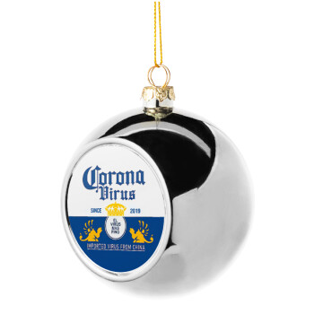 Corona virus, Silver 8cm Christmas tree ball ornament