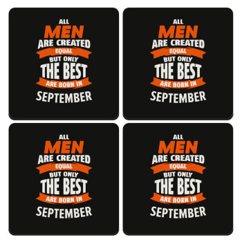 All men are created equal but only the best are born in September, ΣΕΤ 4 Σουβέρ ξύλινα τετράγωνα (9cm)