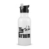 White water bottle with straw, stainless steel 600ml