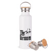 Stainless steel White with wooden lid (bamboo), double wall, 750ml