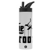 Metallic thermos bottle with straw & handle, stainless steel (Stainless steel 304), double-walled, 600ml.