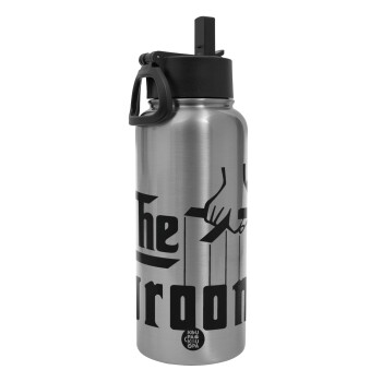 The Groom, Metal mug thermo Silver with Straw and Spout Lid (Stainless steel), double wall, 950ml