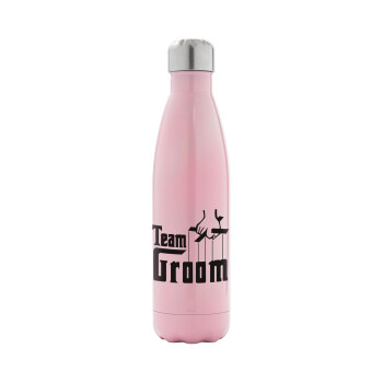 Team Groom, Μεταλλικό παγούρι θερμός Ροζ Ιριδίζον (Stainless steel), διπλού τοιχώματος, 500ml