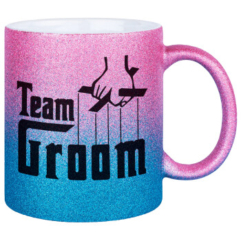 Team Groom, Κούπα Χρυσή/Μπλε Glitter, κεραμική, 330ml