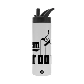 Team Groom, Metallic thermos bottle with straw & handle, stainless steel (Stainless steel 304), double-walled, 600ml.