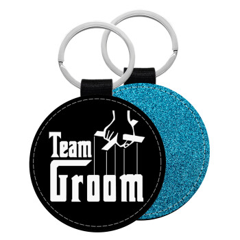 Team Groom, Μπρελόκ Δερματίνη, στρογγυλό ΜΠΛΕ (5cm)